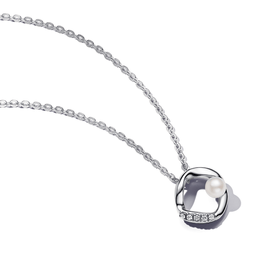 Collar Círculo Forma Orgánica en Pavé y Perla Cultivada de Agua Dulce Plata