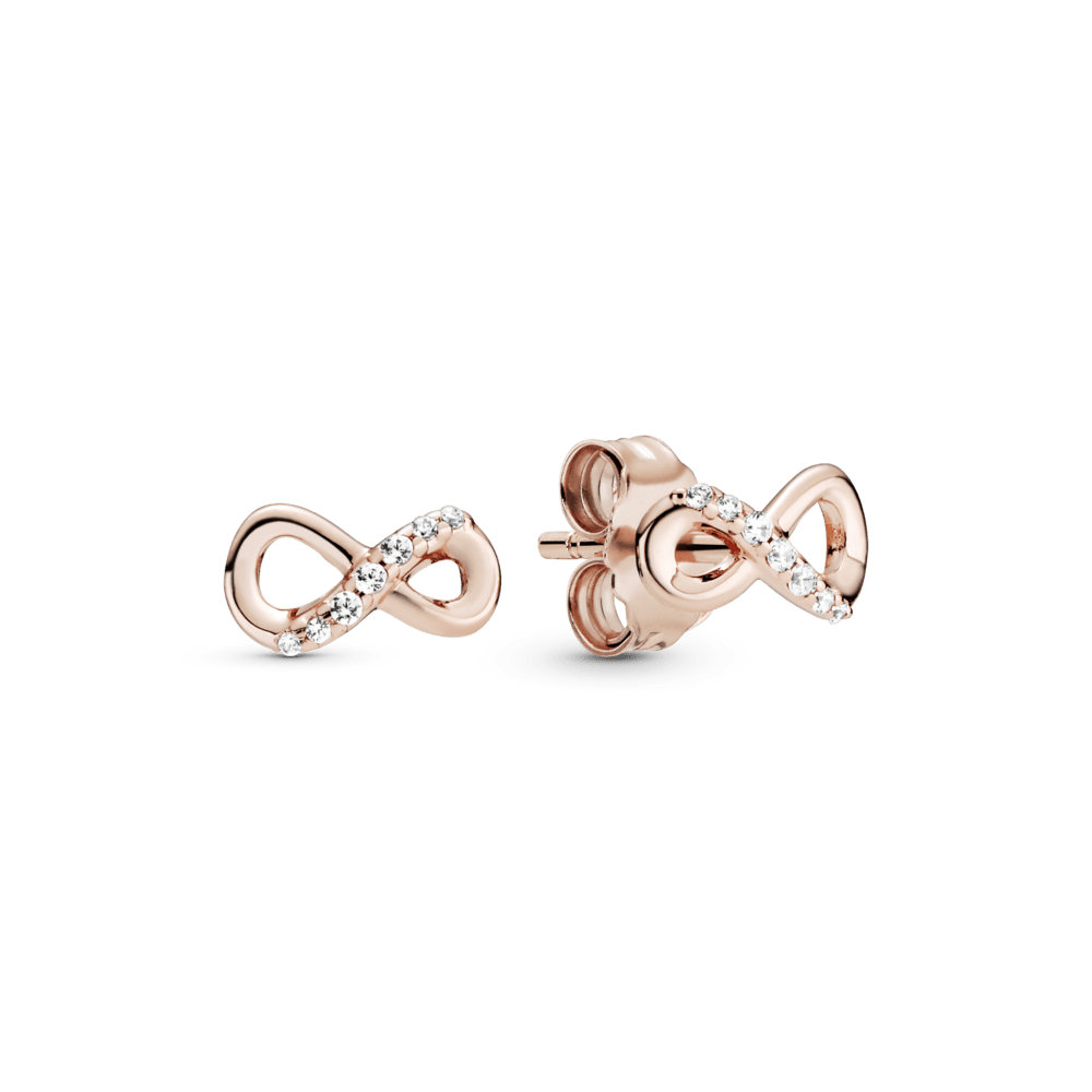 Aretes de botón infinito reluciente Recubrimiento en Oro Rosa de 14k